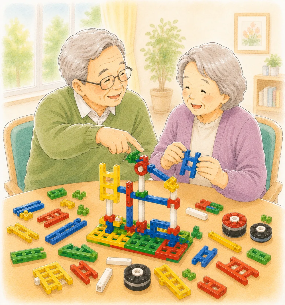 隣同士の利用者が教え合う様子